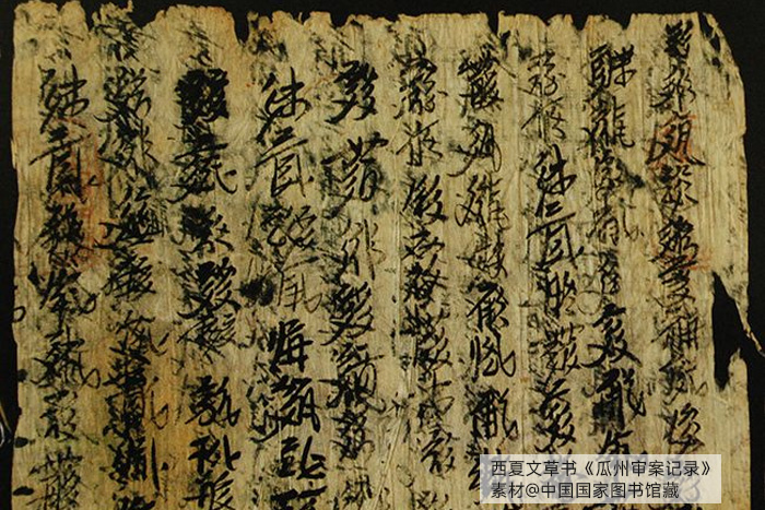 西夏文草書《瓜州審案記錄》，素材@中國國家圖書館